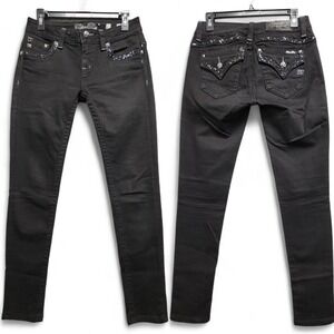 Miss Me Skinny Jeans Womens 27 Black Embroidered Embellished‎ Flap Pocket Denim